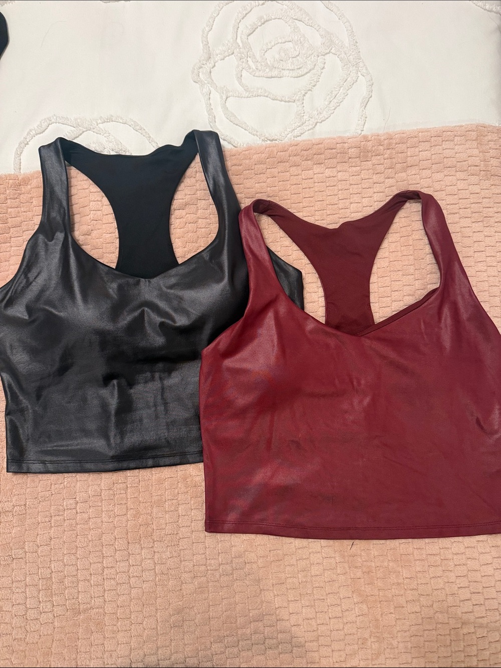 Fabletics Anywhere Shine Built in Bra Tanks - Black & Burgundy